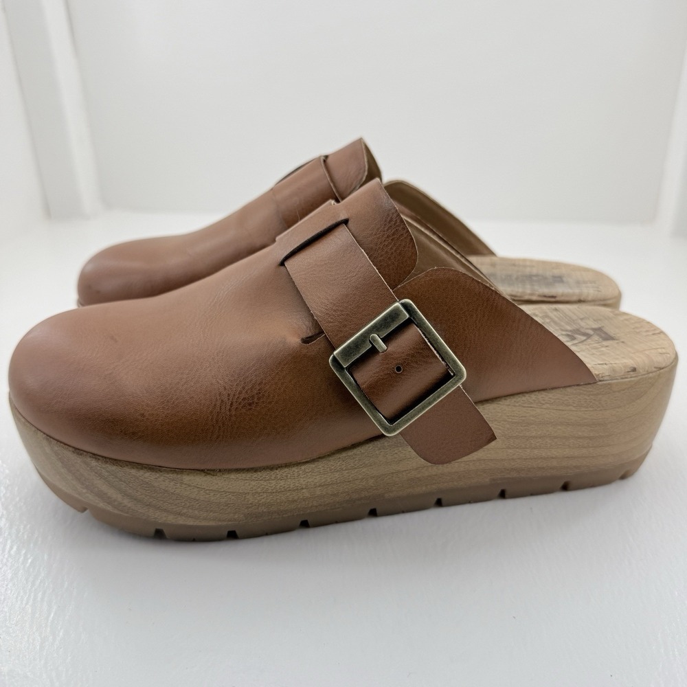 Korks by Kork-Ease Frankie Platform Wedge Clog Buckle Brown Women Size 8M